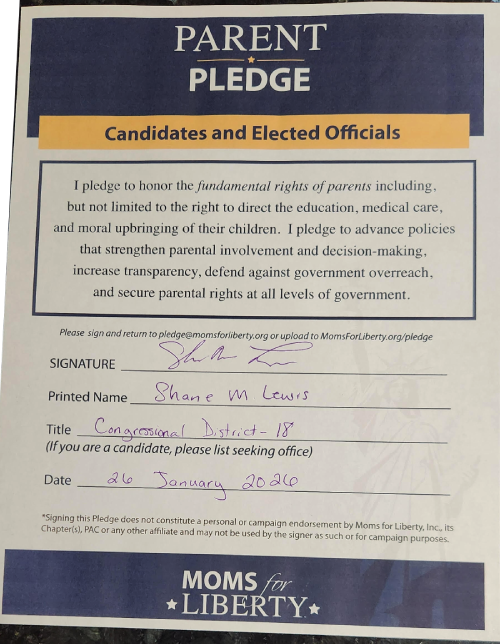 Shane Lewis pledge